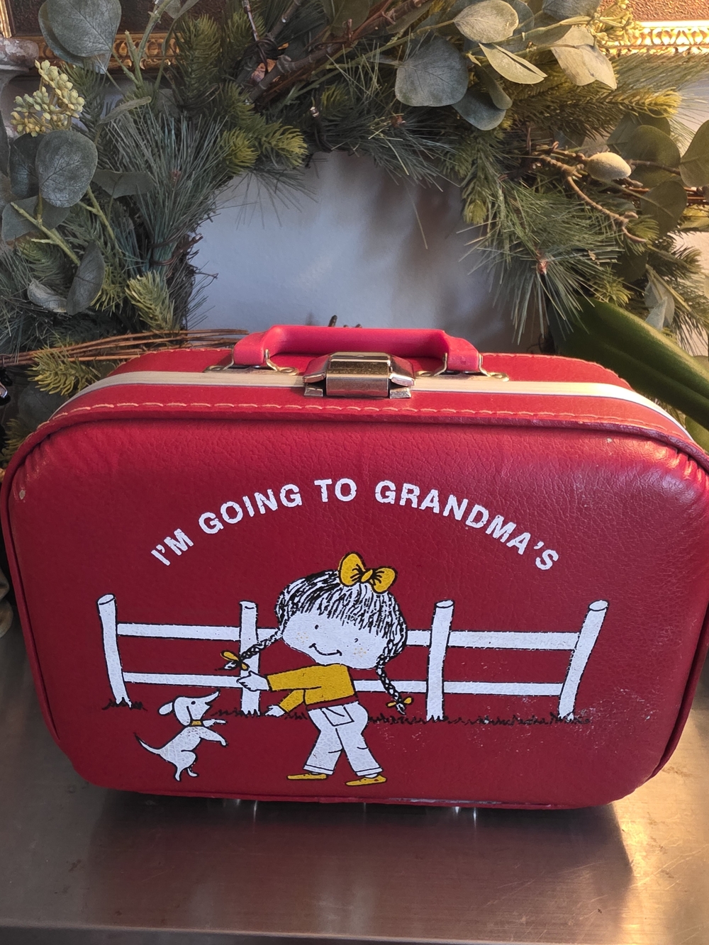 1970s Vintage Red Children's Travel Case - I'm Going to Grandma's